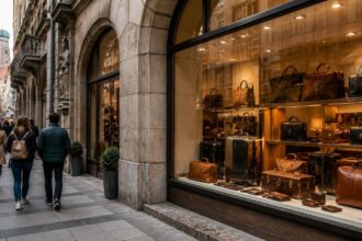 Συμβολική απεικόνιση καταστήματος δερμάτινων ειδών και αποσκευών σε εμπορικό δρόμο του Μονάχου