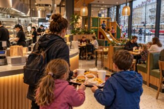 Ανοιχτή κουζίνα σε σύγχρονο εστιατόριο fast food όπου οι πελάτες βλέπουν την προετοιμασία, για την ανακαίνιση των McDonald’s