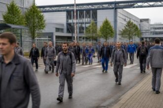 Συμβολική εικόνα εργαζομένων σε γερμανική αυτοκινητοβιομηχανία, για τη συζήτηση γύρω από το ωράριο στη Mercedes-Benz.
