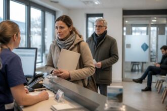 Ασθενείς περιμένουν στη γραμματεία ιατρείου στη Γερμανία για προγραμματισμό ραντεβού