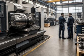 Συμβολική απεικόνιση εργαζομένων και βιομηχανικών μηχανημάτων σε χώρο παραγωγής στη Γερμανία